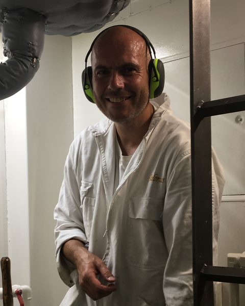 James Mackie, founder of InstallerLine, in a ship's engine room